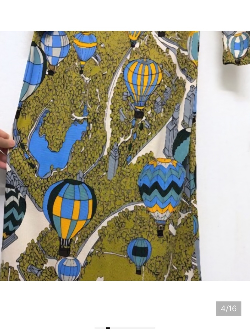 Tory Burch Olive Maxi Dress with Sky Blue & White Hot-Air Balloon Print - Picture 4 of 14